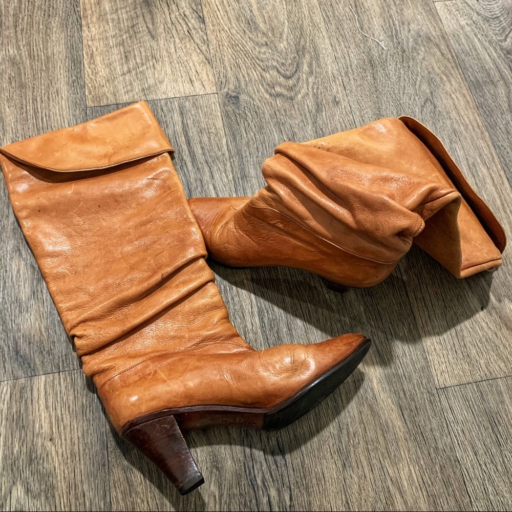 Arnold Churgin cognac heeled slouchy boots